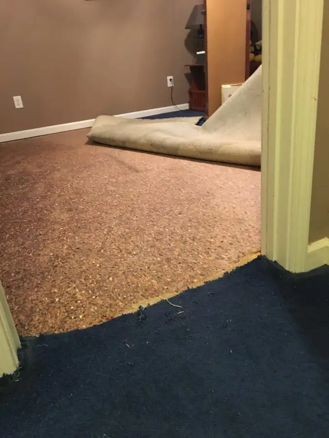 Carpet pad removal revealing water damage during Drying & Dehumidification in Herriman